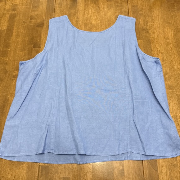 Bob Mackie linen blend shirt tank top set women's 2X blue embroidered flowers - Picture 10 of 15
